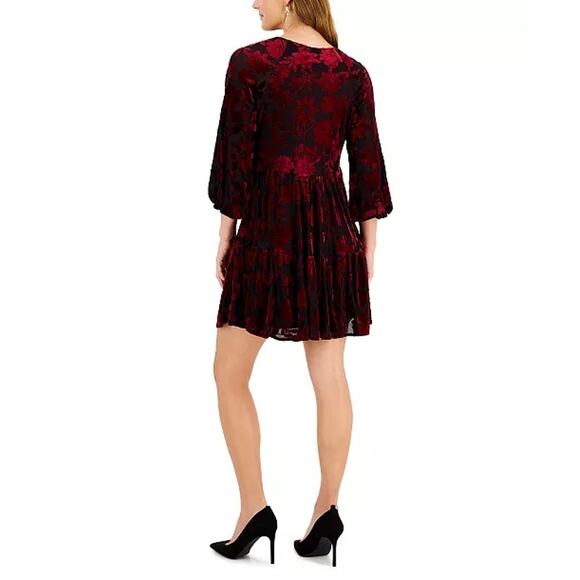 Taylor Purple Floral Burnout Babydoll Mini Dress 6 Party Holiday Whimsigoth - Picture 3 of 16